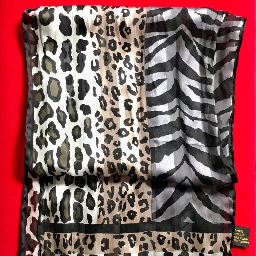 100% Silk Abstract Zebra, Chetah, Leopard Animal Print Wildly Chic Vintage Scarf